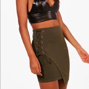 🍊 Polly eyelet crepe wrap mini asymmetric skirt